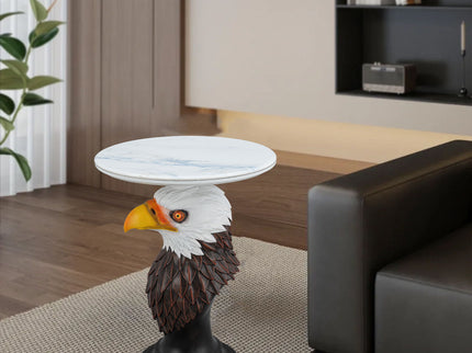 Eagle Head Accent Table, Animal Statue End Tables For Living Room - Brown / Antique White