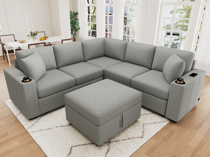 Sectional Sofa Convertible Pull-Out Sofa Bed With A Movable Storage Ottoman For Living Room