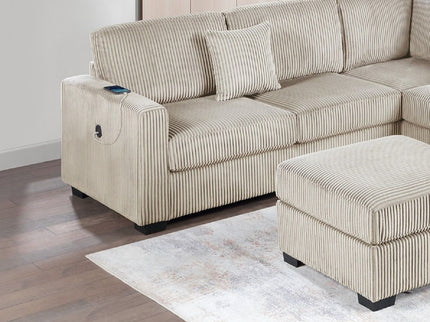 Upholstered L - Shaped 4 Piece Sectional Set With USB, Cocktail Ottoman