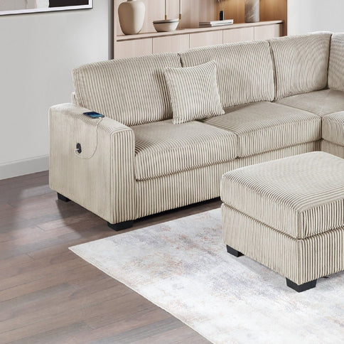 Upholstered L - Shaped 4 Piece Sectional Set With USB, Cocktail Ottoman
