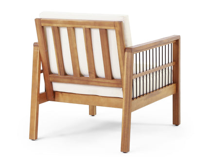 Club Chair With Slat Panel Design - Teak / Beige