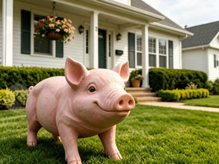 Cute Pig Garden Statue, Farm Pig Figurine Lawn Ornament, Weatherproof Outdoor Sculpture Decor - Baby Pink