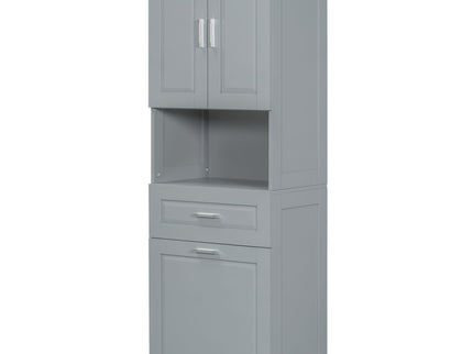 Tall Bathroom Cabinet With Tilt-Out Laundry Basket And Upper Storage