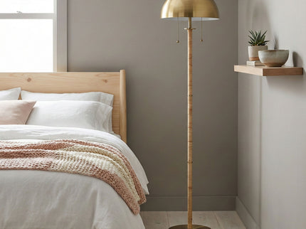 Allure - 2 Light Floor Lamp, Gold, Natural Tube, Double On / Off Pull Chain - Gold / Rattan