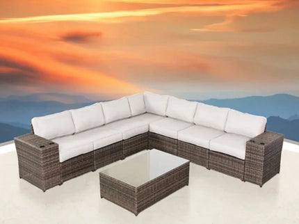 Outdoor Wicker Sectional With Weather Resistant Cushions And Table