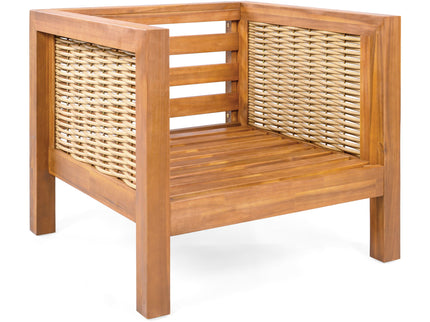 Outdoor Club Chair With Rope Arm And Cushions - Beige / Teak