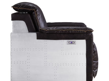Misezon - Top Grain Leather Power Motion Recliner - Dark Brown
