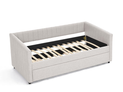 Upholstered Daybed With Trundle With Vertical Stripes