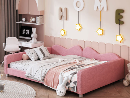 Upholstered Daybed, Sherpa Fabric Sofabed With Cloud-Shaped Backrest