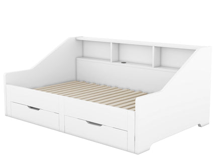 Daybed Frame With Storage Bookcases, 2 Drawers, Charging Station