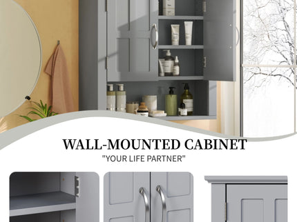 Multi Functional Wall Mounted Cabinet With Adjustable Shelves For Bathroom
