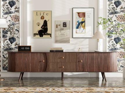 70" TV Stand With Tambour Doors And Fluted Drawers - Dark Brown