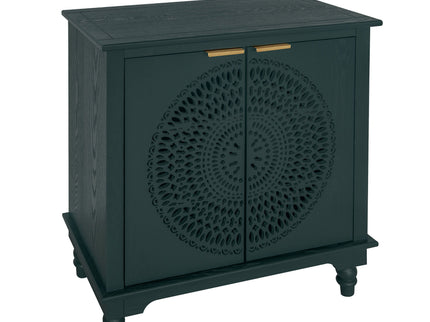 Hollow Carved 2 Door Accent Cabinet With Adjustable Shelf, Sideboard Buffet For Entryway, Living Room Or Bedroom - Blackish Green