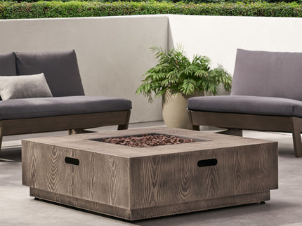 Wellington Square Iron Fire Pit With Wood Pattern Design And 50, 000 Btu Output