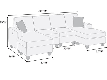 Sectional Set With USB Port Right Arm Chaise, Armless Loveseat, Left Arm Chaise, 3 Piece, Includes Matching Pillows - Dark Blue