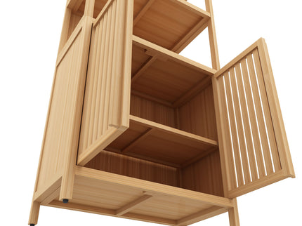 Neutral - Bamboo Storage Cabinet Freestanding With 2 Doors For Bathroom, Living Room, Kitchen, And Entryway - Neutral
