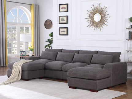 Tatman - Linen Blend Sectional With 2 Ottomans - Dark Gray