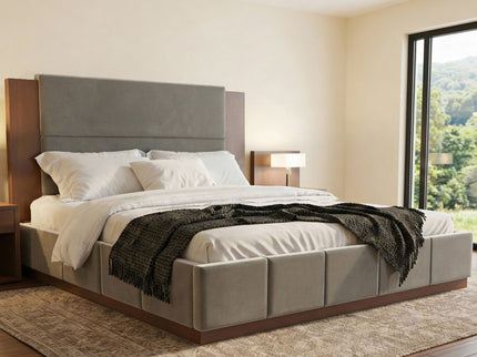 Modern Upholstered Platform Bed With Extended Headboard