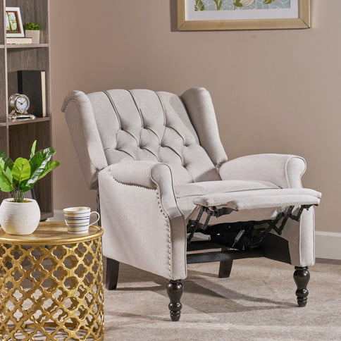 Armchair Recliner With Pushback Mechanism And Wingback Design