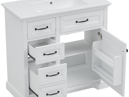 Modern Bathroom Vanity With Sink Top, 4 Drawers And 1 Soft-Close Door