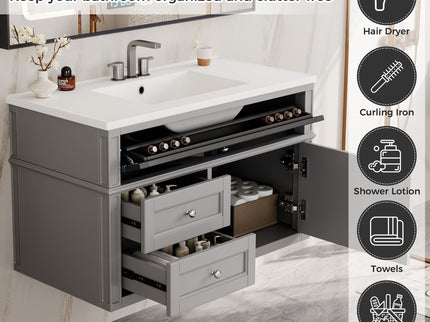 Modern Wall Mounted Floating Cabinet With Double Drawer And Sink