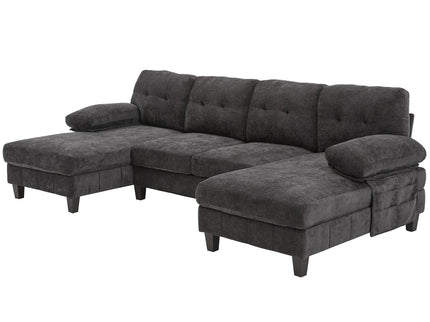 U-Shaped Sectional Sofa 103.5" Fabric Couch With Dual Chaise Lounges, Storage Pockets, Armrest Pillows