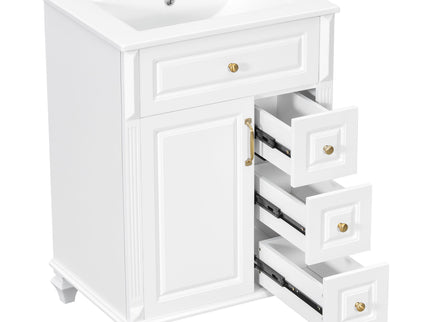 Freestanding Bathroom Vanity With Sink, 3 Drawers & Flip-Out Drawer