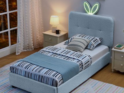 Upholstered Bed With Oversized Rabbit Ear Headboard, LED Lights & 4 Storage Drawers