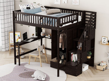 Loft Bed With Bookshelf, Drawers, Desk, And Wardrobe