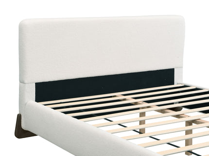 Elegant Boucle Upholstered Bed With Solid Wood Legs