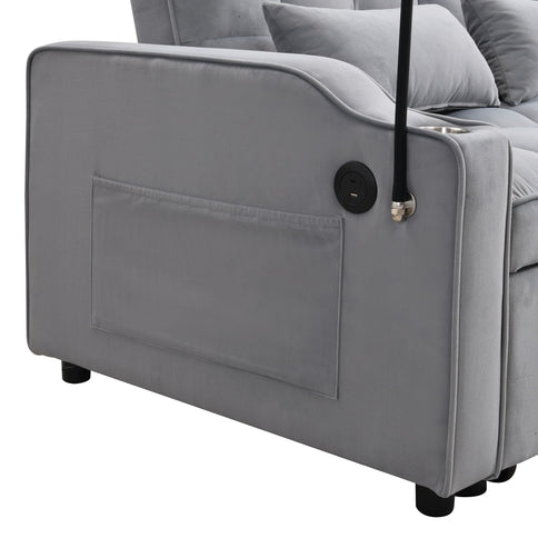 Modern Loveseat With Pullout Bed, Adjustable Reclining Backrest