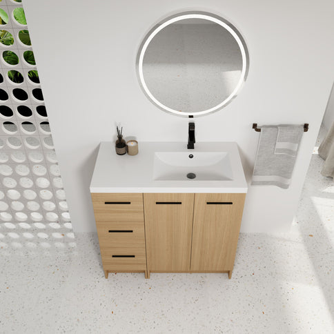 Wall Mounted Floating Bathroom Vanity With Sink, Door & Drawers Modular Cabinet