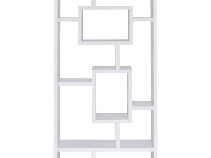 Geometric 10 Shelf Open Back Bookcase With Interlocking Shelves - White