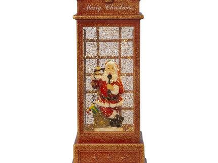 Christmas Lighted Water Spinning Phone Booth With Santa On Phone, 3*AA Batteries Required - White / Red