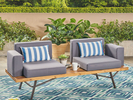 Outdoor Sofa With Cushions And Iron Legs - Dark Gray