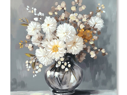 Chrysanthemum Vase Canvas Wall Art Decor Country - Stone White