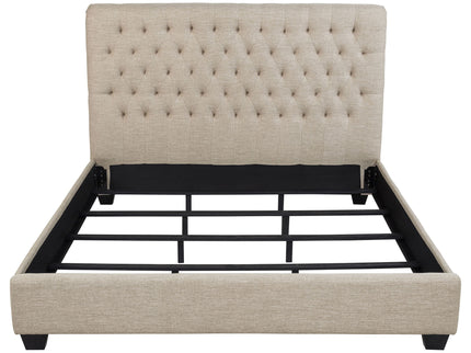 Upholstered California King Bed With Tufted Headboard And Birch Legs - Oatmeal