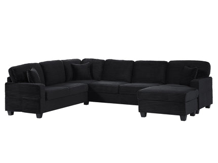 Upholstered U-Shaped Sectional Sofa With Movable Ottoman And Side Storage Pockets