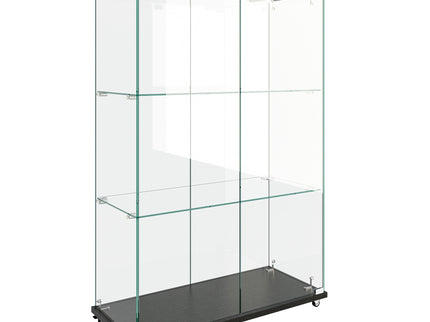Modern Display Cabinet With LED Lights, Transparent Tempered Glass 2 Door Storage Case With 3 Shelves