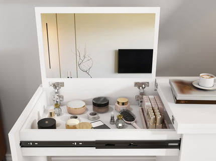 Folding Desk With Mirror And Storage Stol For Bedroom