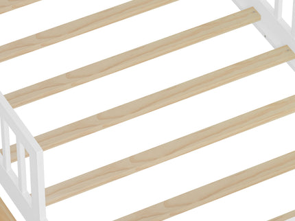 Bed With Headboard Storage Rack, 2 Under Bed Drawers, 3 Side Guardrails For Safety
