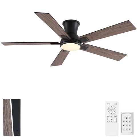 Low Profile Flush Mount Intergrated LED Ceiling Fan With Light And Reversible Quiet Motor