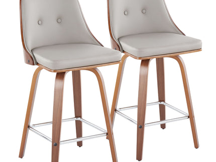 Gianna - Mid Century Modern Fixed Height Counter Stool With Swivel With Square Footrest (Set of 2)