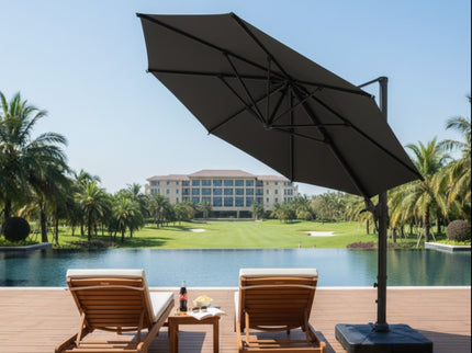 Round Cantilever Patio Umbrella With 360 Rotation & Infinite Tilt Adjustment