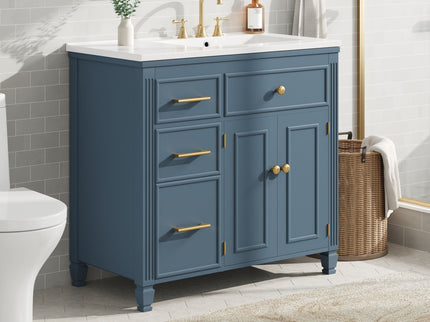 Bathroom Vanity With Sink, 1 Tip Out Drawer, 3 Side Drawers, Adjustable Shelf