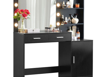 Vanity Desk With Mirror And Lights, 46.4In Dressing Table With 2 Large Drawer & Large Vertical Organizer, 3 Level Dresser & 3 Lighting Modes Adjustable Brightness, Suitable For Bedroom