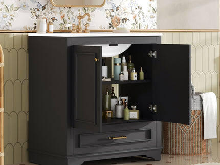 Bathroom Vanity With Sink, Cabinet & 2 Soft Closing Doors & Adjustable Shelf