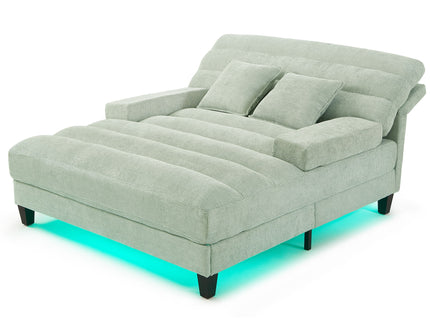 Chaise Bed Lounge Sofa Chair With Adjustable Backrest And LED Light Strip