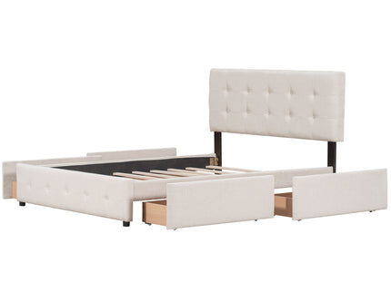 Upholstered Platform Bed With Classic Headboard And Drawers, No Box Spring Needed