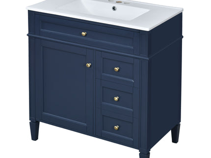 Bathroom Vanity With Top Sink, 2 Doors And 3 Drawers, Freestanding Set With Mirror Cabinet